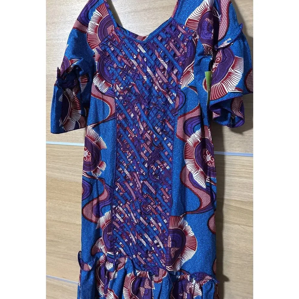 NEW Ankara Dashiki pattern Print Women's sz XL Maxi Dress Boho Handmade In USA - Picture 8 of 13